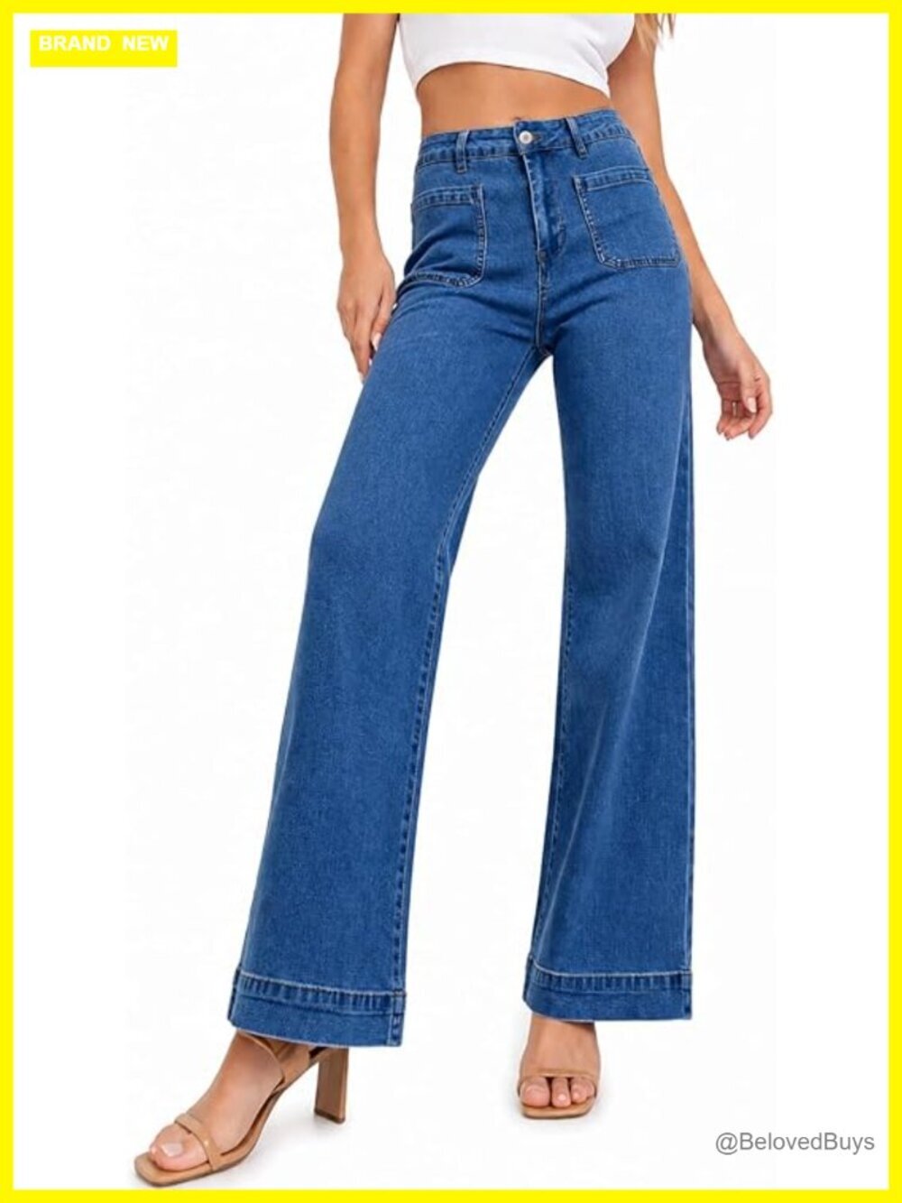 High Waisted Stretch Wide Leg Jeans Loose Fit Straight Leg Denim Pants